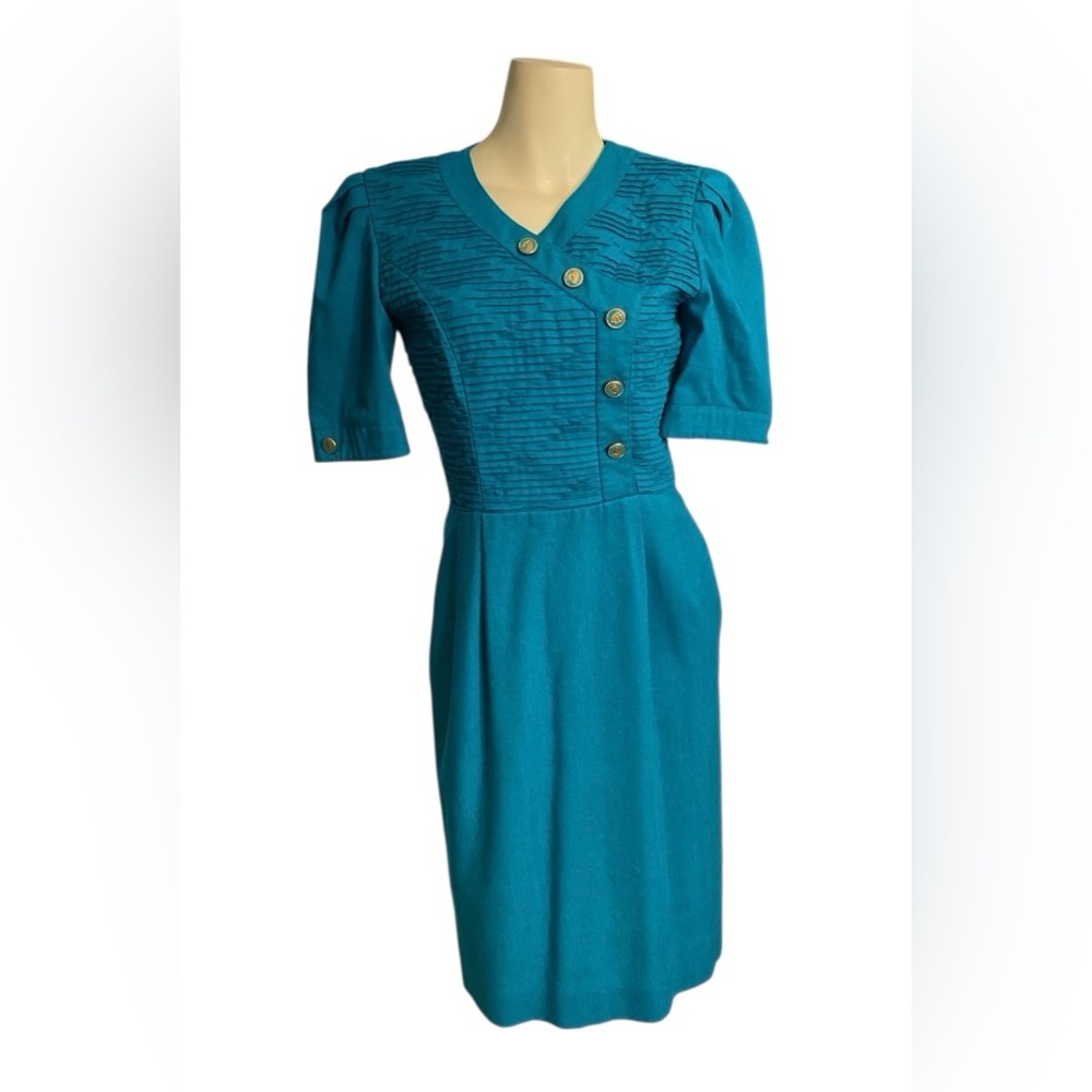 Vintage David Warren New York Midi Secretary Dress Short sleeve Turquoise Green